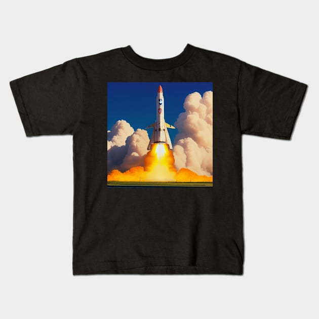 Vintage Space Rocket Launch Kids T-Shirt by BAYFAIRE